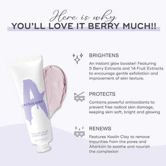 ⛄️ ACEOLOGY Here We Glow berry face mask 65ml new in box NIB - Picture 4 of 7